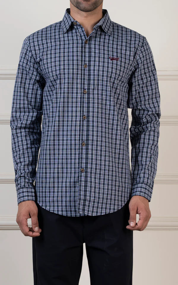 SMART FIT CASUAL SHIRT NAVY CHECK