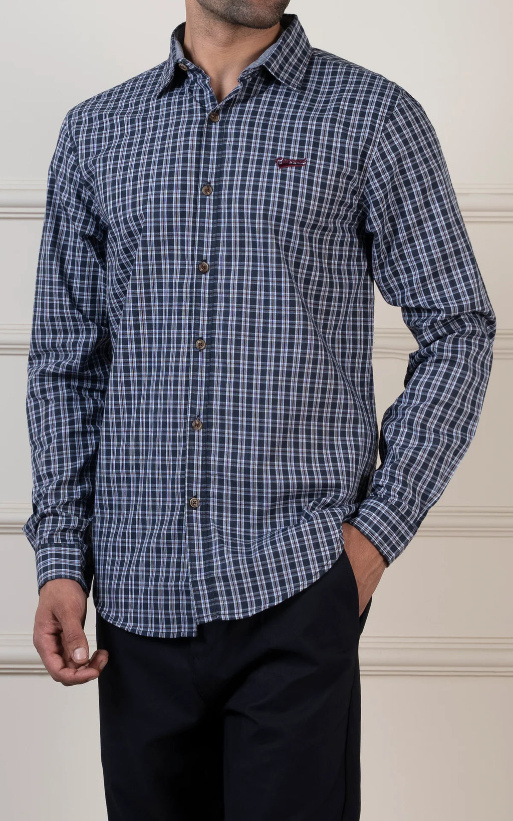 SMART FIT CASUAL SHIRT NAVY CHECK