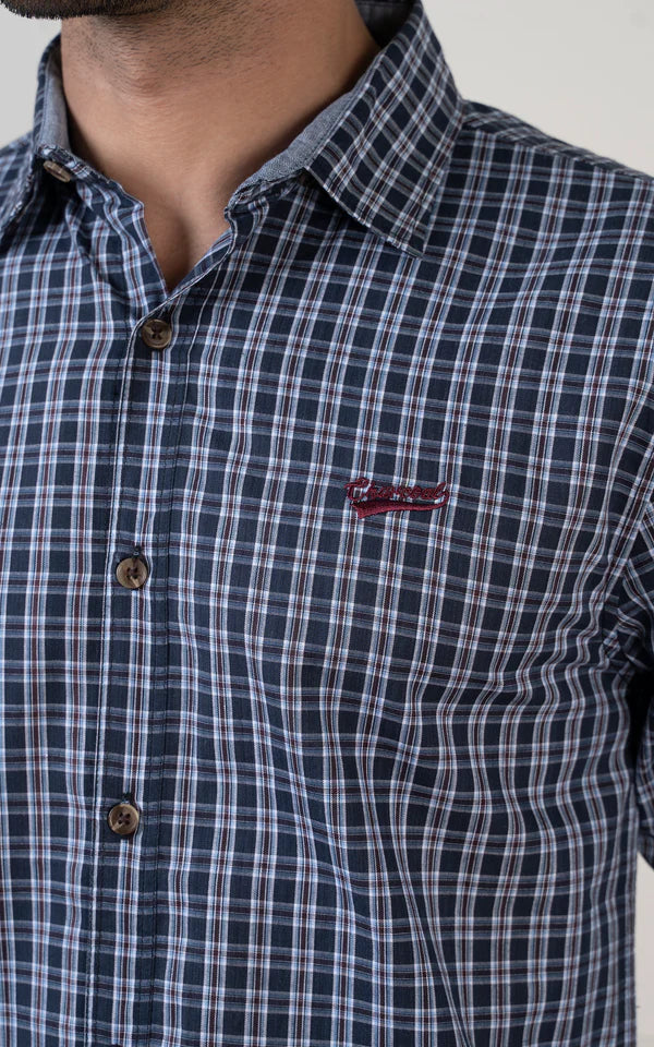 SMART FIT CASUAL SHIRT NAVY CHECK